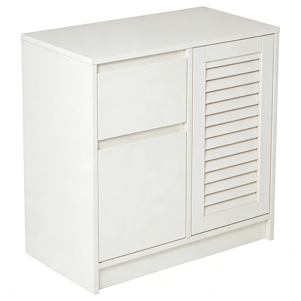 Martzp Relaxdays MDF Bathroom Cabinet with Drawer, Slat Design with One Door, HLP: 80 x 30.5 x 30.5 cm, White