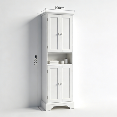 Martzp VASAGLE BBC775W03 100 cm Height Bathroom Cabinet with Multisocket, 3 Drawers, 1 Door, 2 Adjustable Shelves, Cabinet for Dining Room, Kitchen, Living Room, Cloud White