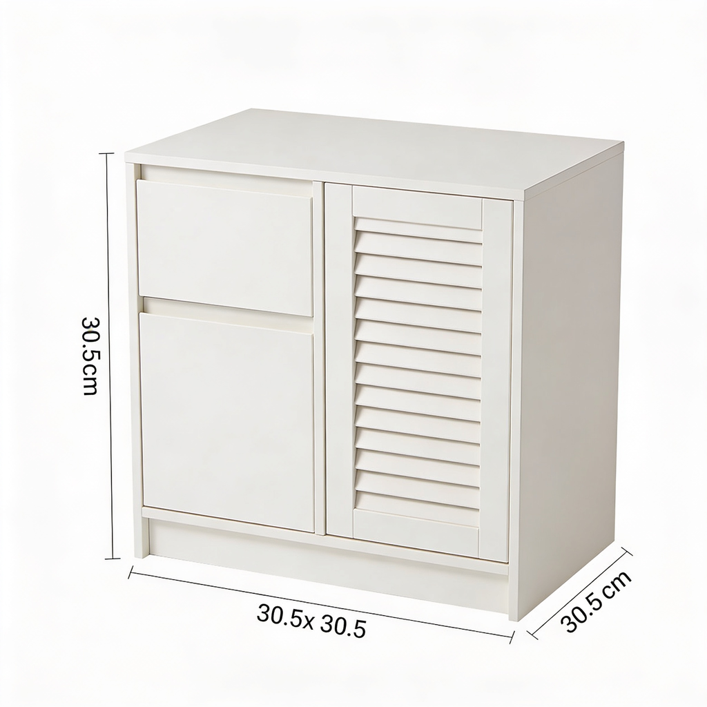 Martzp Relaxdays MDF Bathroom Cabinet with Drawer, Slat Design with One Door, HLP: 80 x 30.5 x 30.5 cm, White