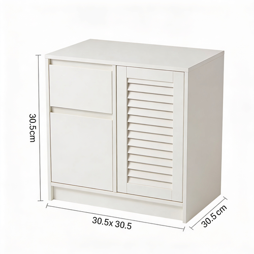 Martzp Relaxdays MDF Bathroom Cabinet with Drawer, Slat Design with One Door, HLP: 80 x 30.5 x 30.5 cm, White